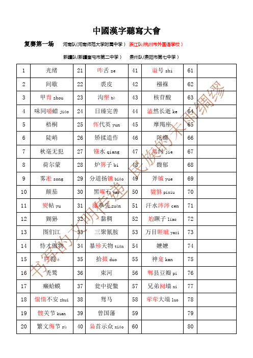 2013年中国汉字听写大会13场比赛所有词语