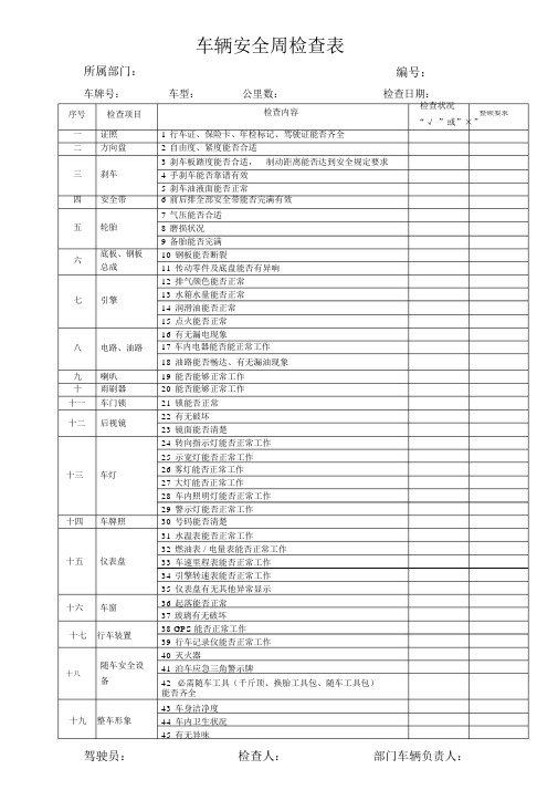 车辆安全周检查表