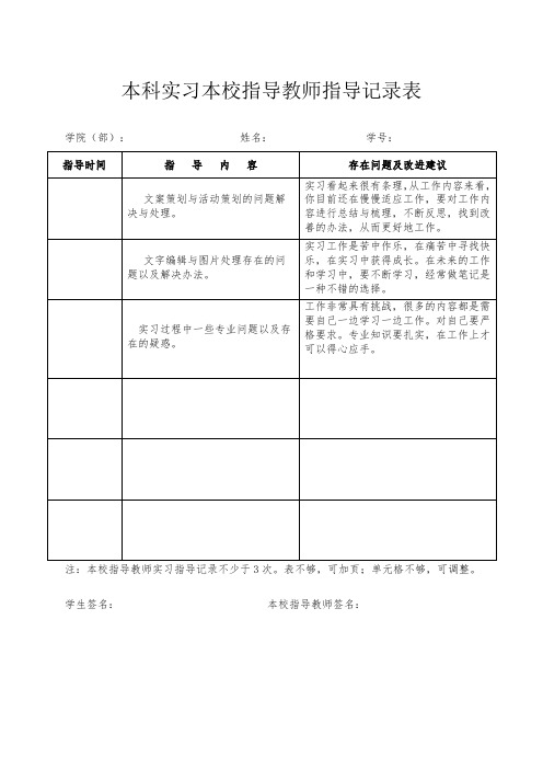 本校指导教师指导记录表