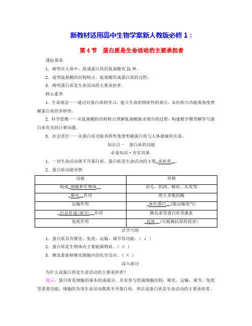 新教材适用高中生物第2章第4节蛋白质是生命活动的主要承担者学案新人教版必修1(含答案)