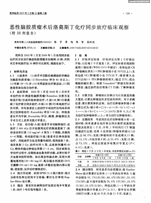 恶性脑胶质瘤术后洛莫斯丁化疗同步放疗临床观察(附38例报告)