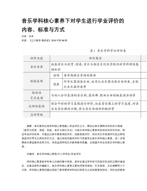 音乐学科核心素养下对学生进行学业评价的内容、标准与方式 