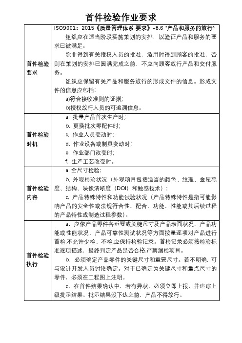 首件检验作业要求