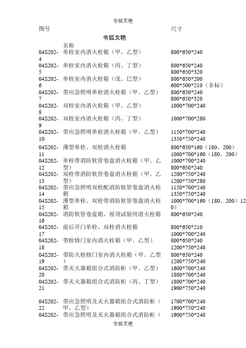 国家消火栓标准图集消火栓型号尺寸简表之令狐文艳创作