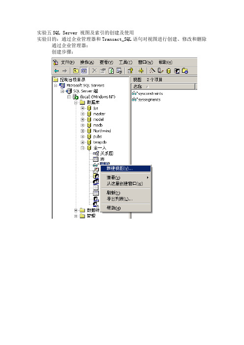 SQL Server 视图及索引的创建及使用