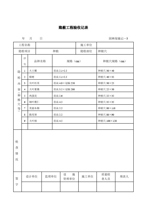 园林隐蔽工程验收记录-种植穴