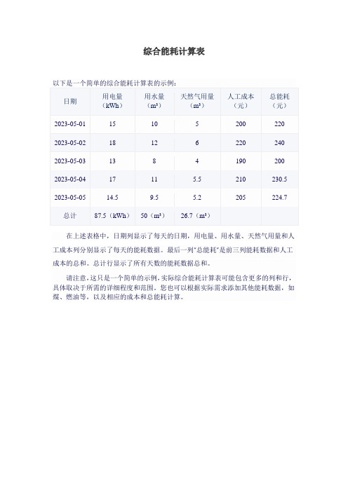 综合能耗计算表