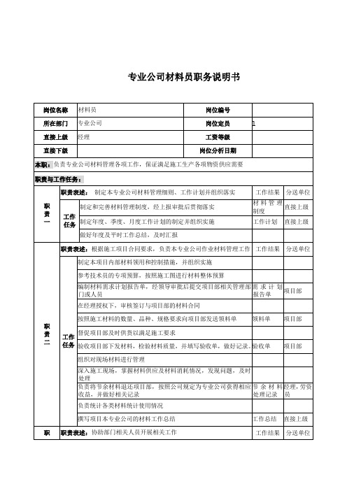 电力公司材料员标准岗位