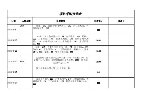 项目采购开销表