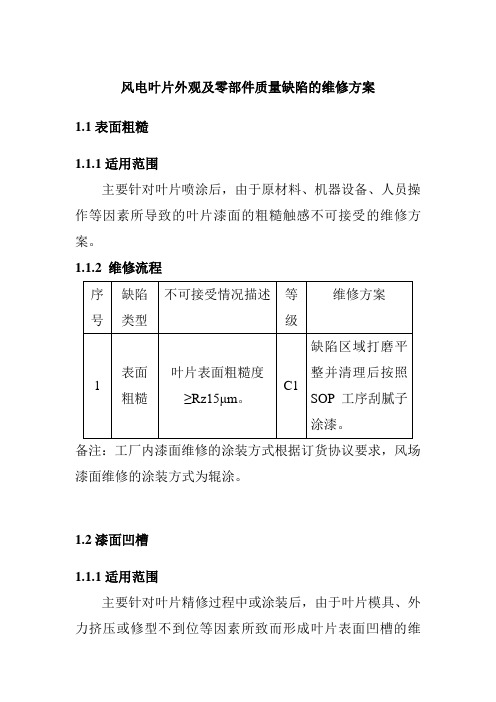 风电叶片外观及零部件质量缺陷的维修方案