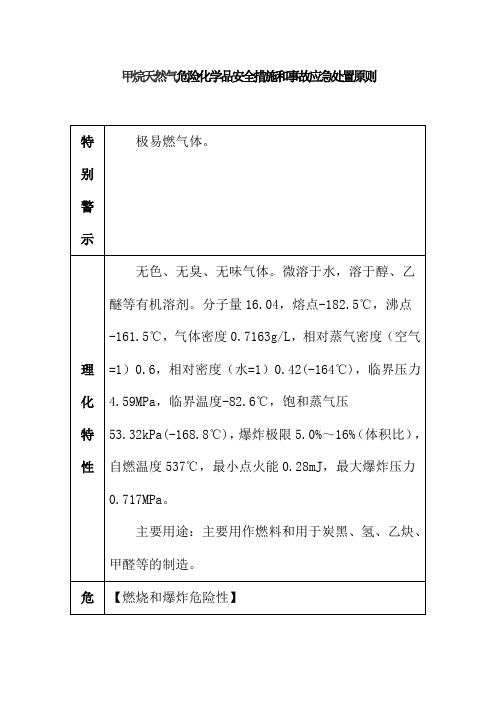 甲烷天然气危险化学品安全措施和事故应急处置原则