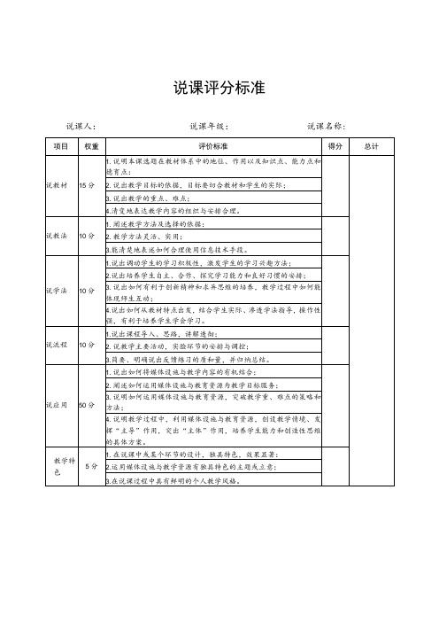 说课评分标准