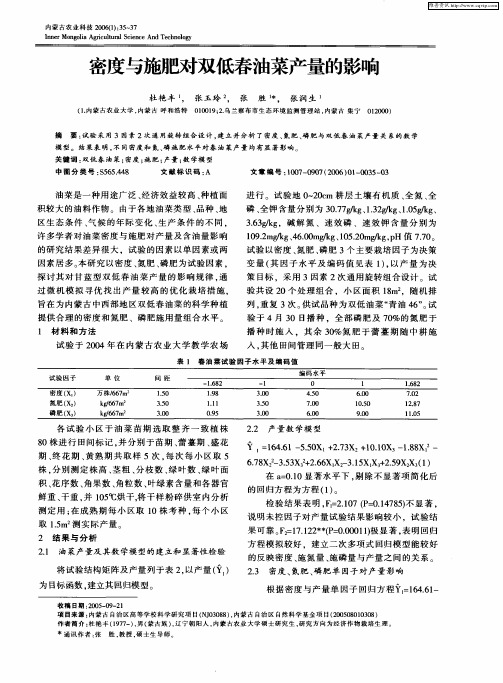 密度与施肥对双低春油菜产量的影响