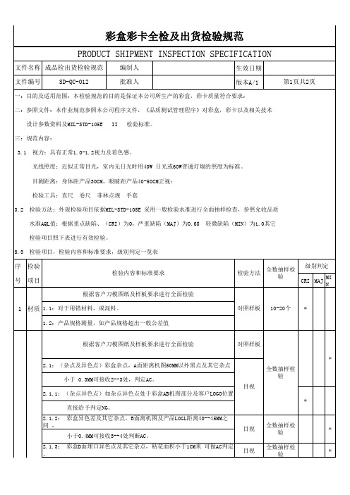 彩盒彩卡全检及出货检验规范