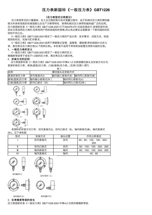 压力表新国标《一般压力表》GBT1226