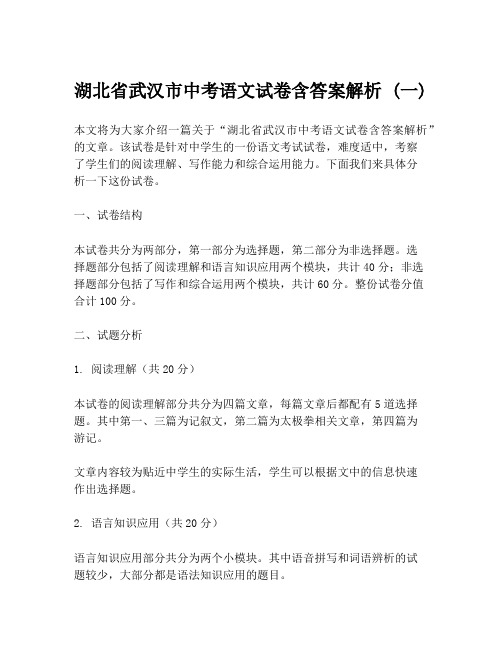 湖北省武汉市中考语文试卷含答案解析 (一)