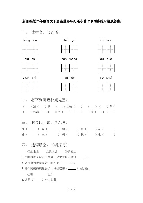 新部编版二年级语文下册当世界年纪还小的时候同步练习题及答案