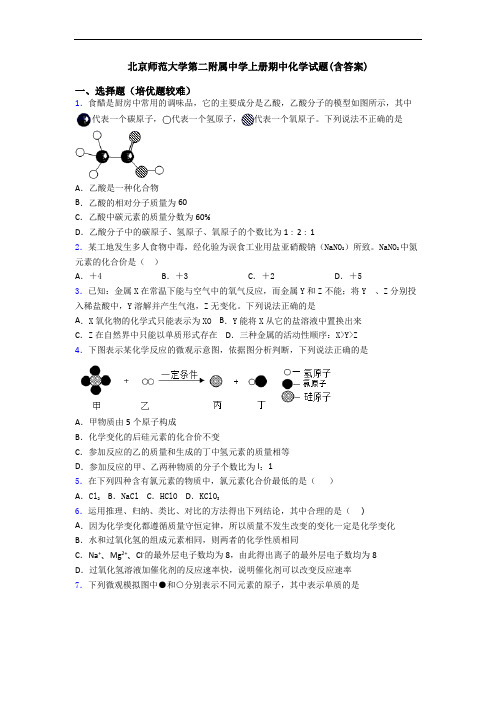 北京师范大学第二附属中学上册期中化学试题(含答案)