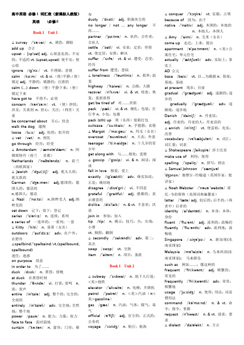 人教版新课标高中英语必修1词汇表(有音标)