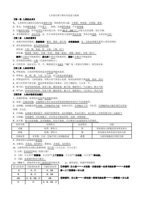 7年级生物下复习提纲