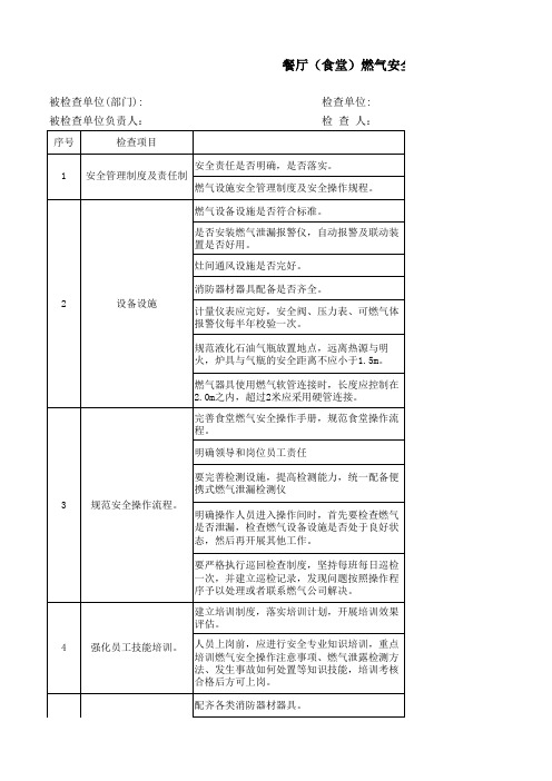 厨房燃气安全专项检查表