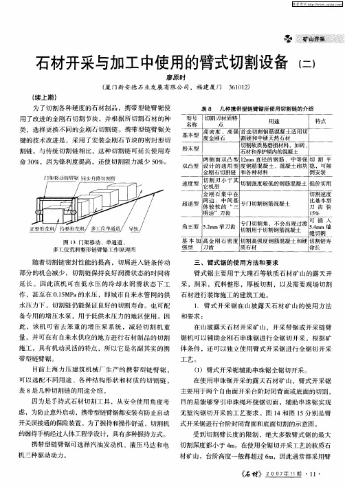 石材开采与加工中使用的臂式切割设备(二)