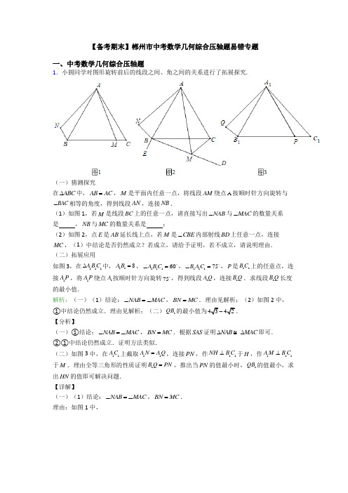 【备考期末】郴州市中考数学几何综合压轴题易错专题