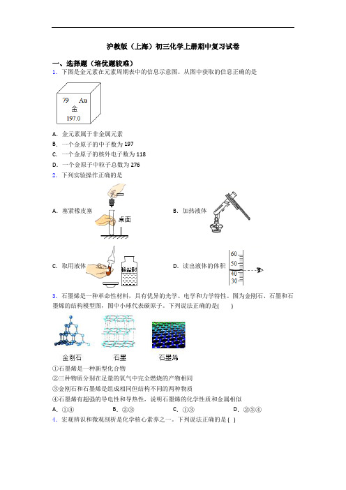 沪教版(上海)初三初三化学上册期中复习试卷