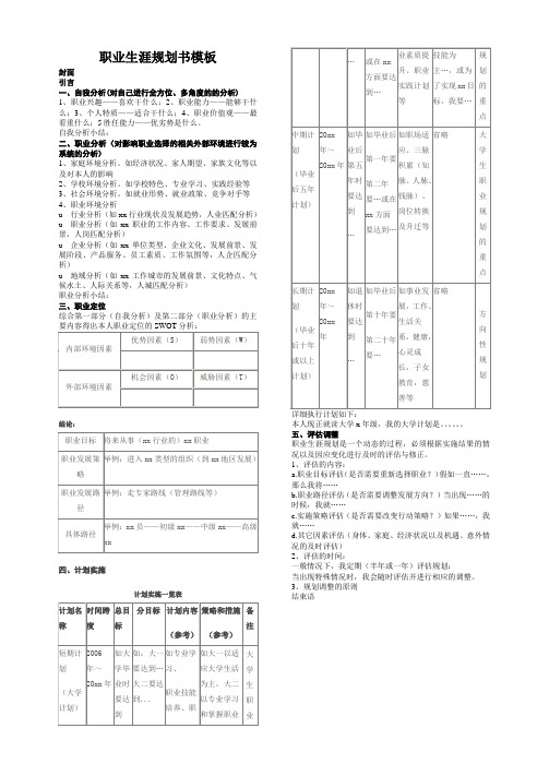 职业生涯规划书模板(Word 97-2003文档  A3纸)