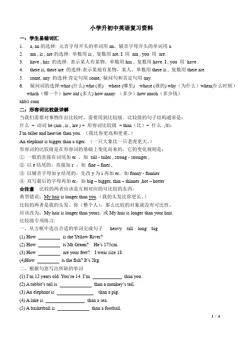 人教版小学升初中英语复习资料