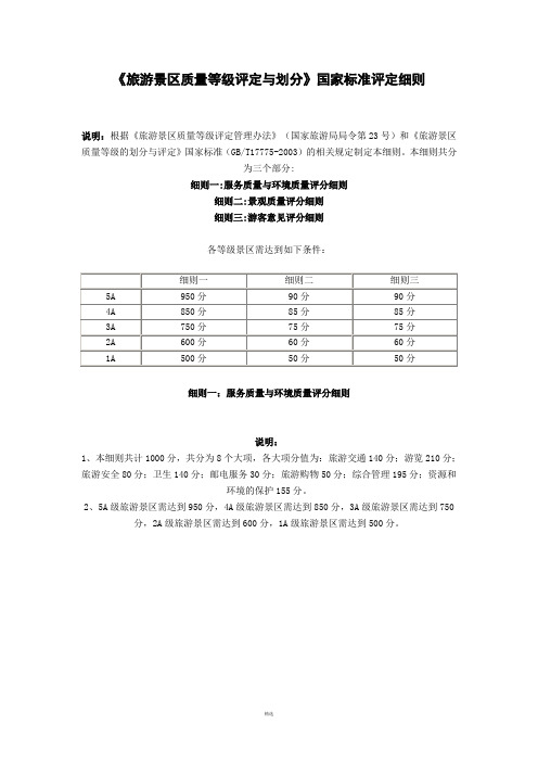 旅游景区质量等级评定与划分国家标准评定细则