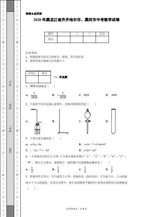 2020年黑龙江省齐齐哈尔市、黑河市中考数学试卷(含详细解析)