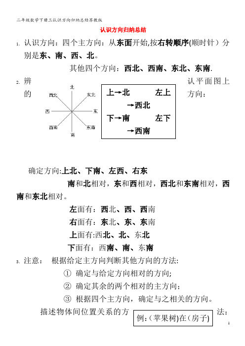 二年级数学下册三认识方向归纳总结苏教版