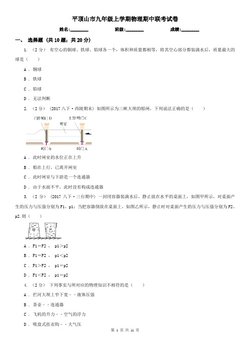 平顶山市九年级上学期物理期中联考试卷