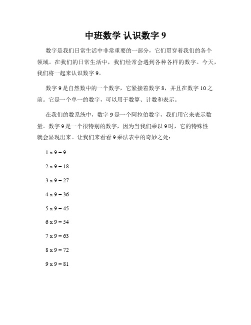 中班数学 认识数字9