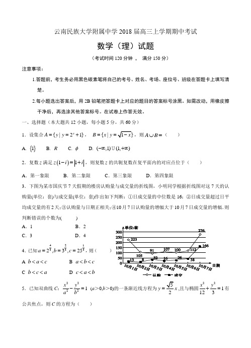 云南民族大学附中2018届高三上学期期中考试数学(理)试卷(含答案)