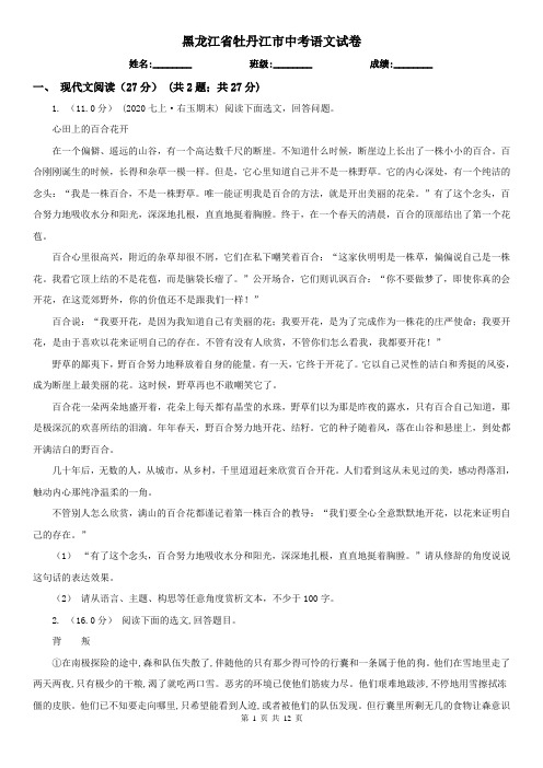 黑龙江省牡丹江市中考语文试卷