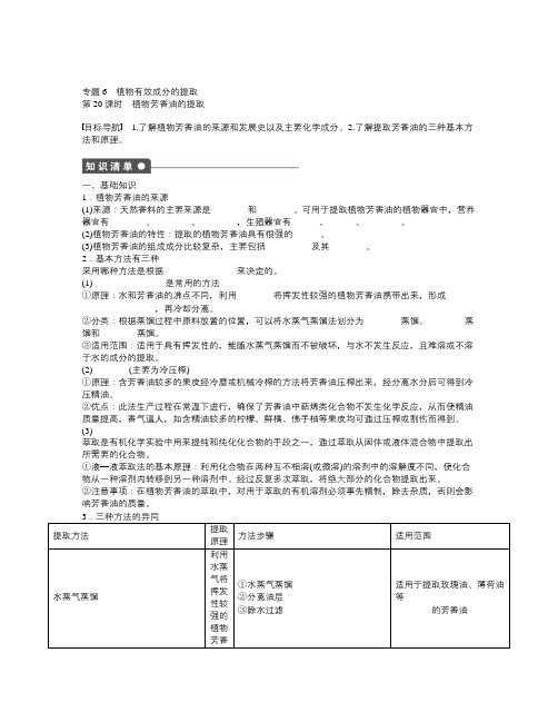 人教版高中生物选修一专题6《植物有效成分的提取》word导学案