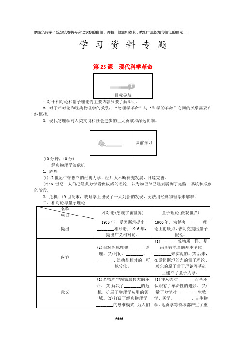 高中历史 第六单元 现代世界的科技与文化 第25课 现代科学革命45分钟作业 岳麓版必修3