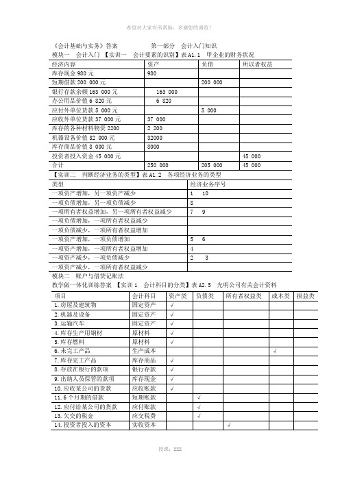 【人民邮电出版社】杨桂洁主编《会计基础与实务》参考答案