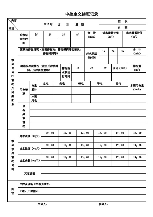 中控室交接班表