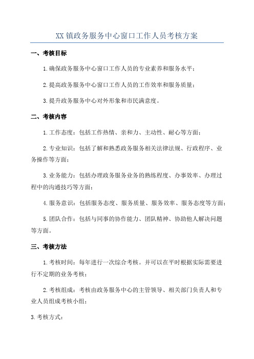 XX镇政务服务中心窗口工作人员考核方案