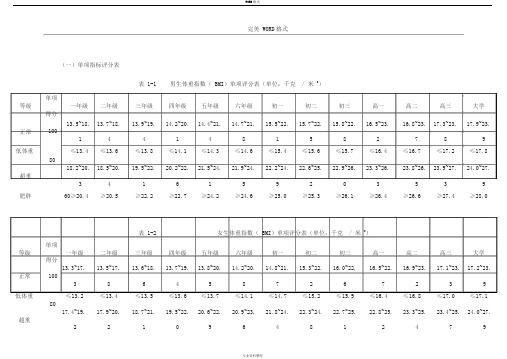 国家体质健康测试最新标准[完整版]