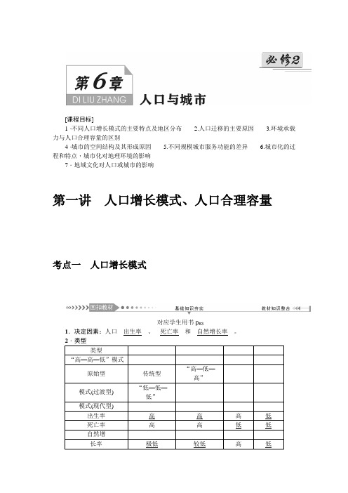 高考新课标地理一轮复习第六章第一讲人口增长模式人口合理容量学案