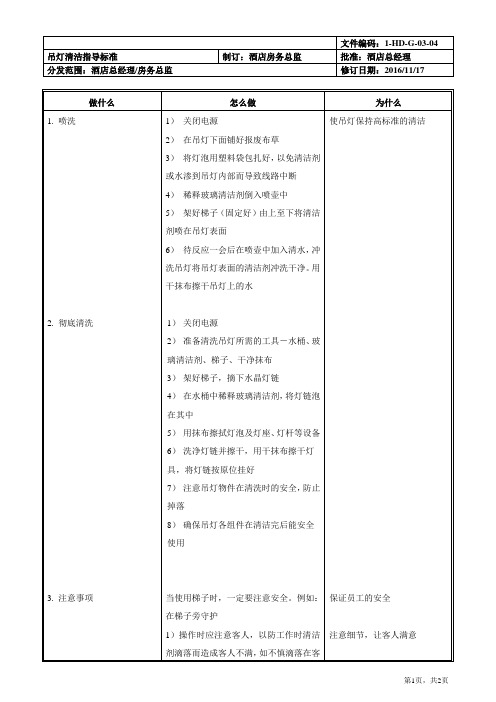 吊灯清洁指导标准