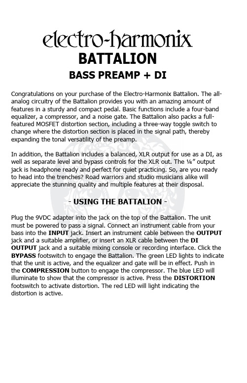 电子谐音Battalion Bass Preamp+DI说明书