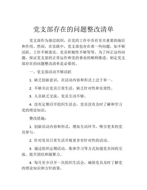 党支部存在的问题整改清单