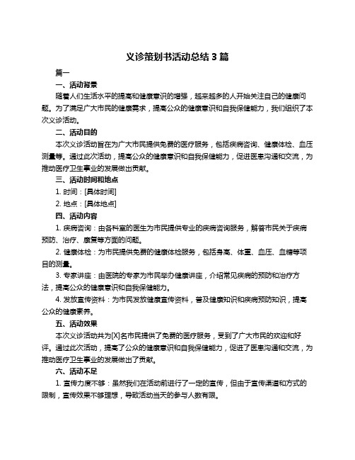 义诊策划书活动总结3篇