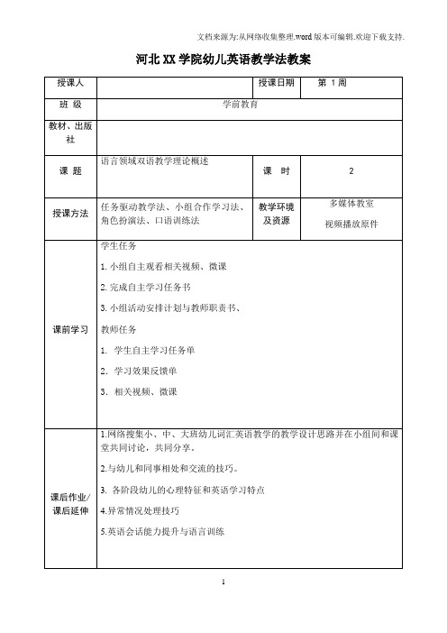 1、幼儿英语教学法语言领域双语教学理论概述