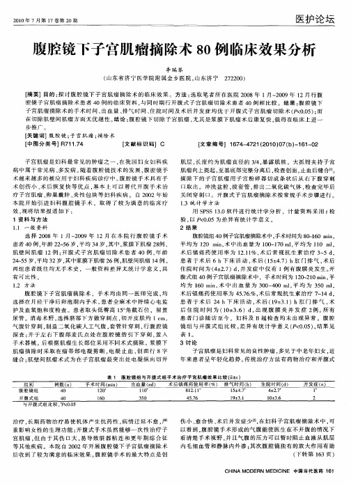 腹腔镜下子宫肌瘤摘除术80例临床效果分析